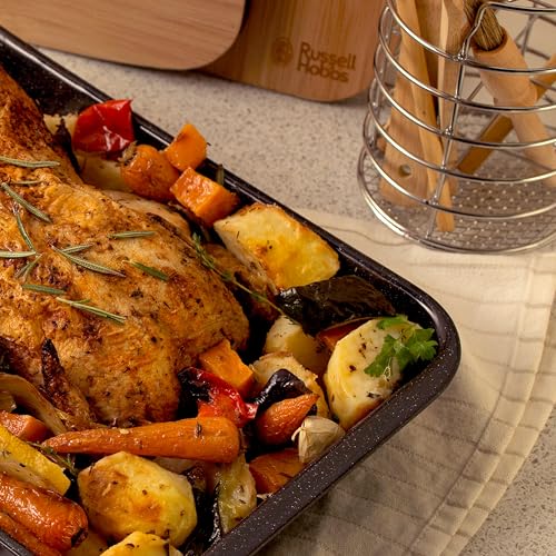 Russell Hobbs COMBO-9094 Set of 2 Romano Vitreous Enamel Roasters, 36 cm, Black, Dishwasher Safe, Rectangular Roasting Tin for Vegetables and Meat, Oven Safe Up to 230 Degrees, 36 x 25 x 4 cm - Image 5