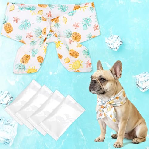 EXPAWLORER 犬 クールネック 夏 保冷剤付き 犬用ネッククーラー 冷感バンダナ ひんやり 暑さ対策 熱中症対策 首冷やす 断熱構造 繰り返し使える おしゃれ 軽量 夏用 散歩 アウトドア ペットクールスカーフ 小型犬 中型犬 大型犬 フレブル （ホワイト パイナップル、L）（Amazon）