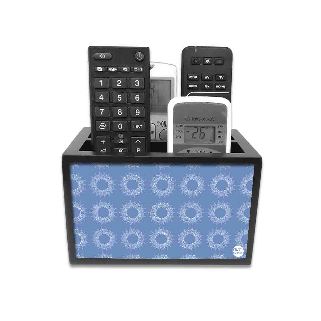Nutcase Designer Wooden Remote Control Holder Stand Organizer Caddy for TV/AC Remotes-Multipurpose Desk Organiser-6�x4�x4� - Beautiful Blue Pattern