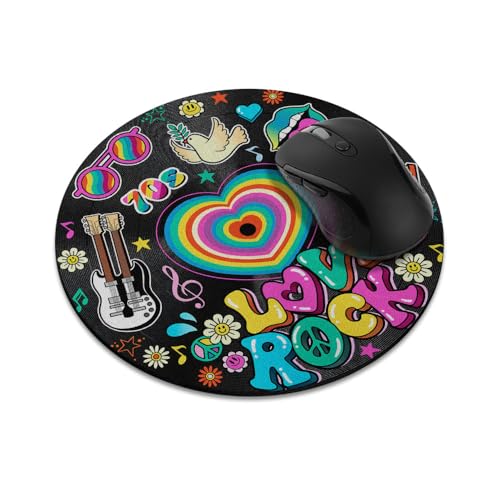Rutschfestes rundes Mauspad, WIRESTER Love-Rock, 70er-Jahre-Mauspad für Zuhause, Büro und Gaming-Schreibtisch