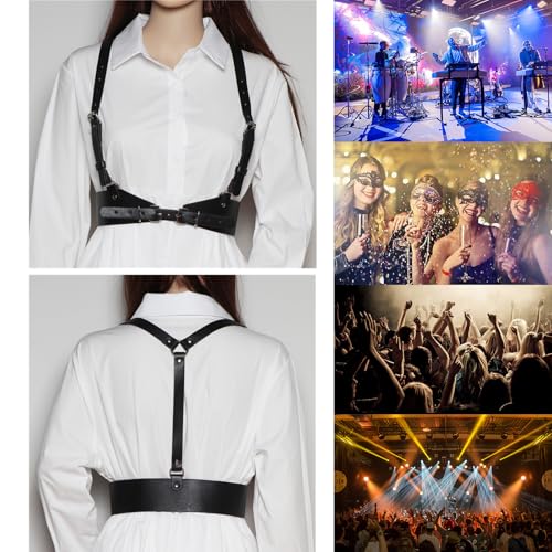 Chest Harness For Women,Women’s Faux Leather Harness Belt – Adjustable Gothic Punk Waist Strap with Buckle Closure – Fashionable Suspender Chest Harness for Dresses, Cosplay & Festival Outfits4
