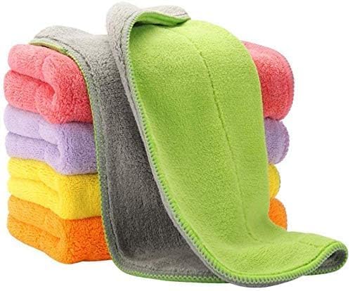 5 Thick Microfiber Cleaning Cloths with 5 Bright Colors, Super Absorbent Dust Cloths Buffing Cloths with Two Color on Two Side, Lint Free Streak Free for Tackling Any Cleaning Job with Ease (18x28cm)