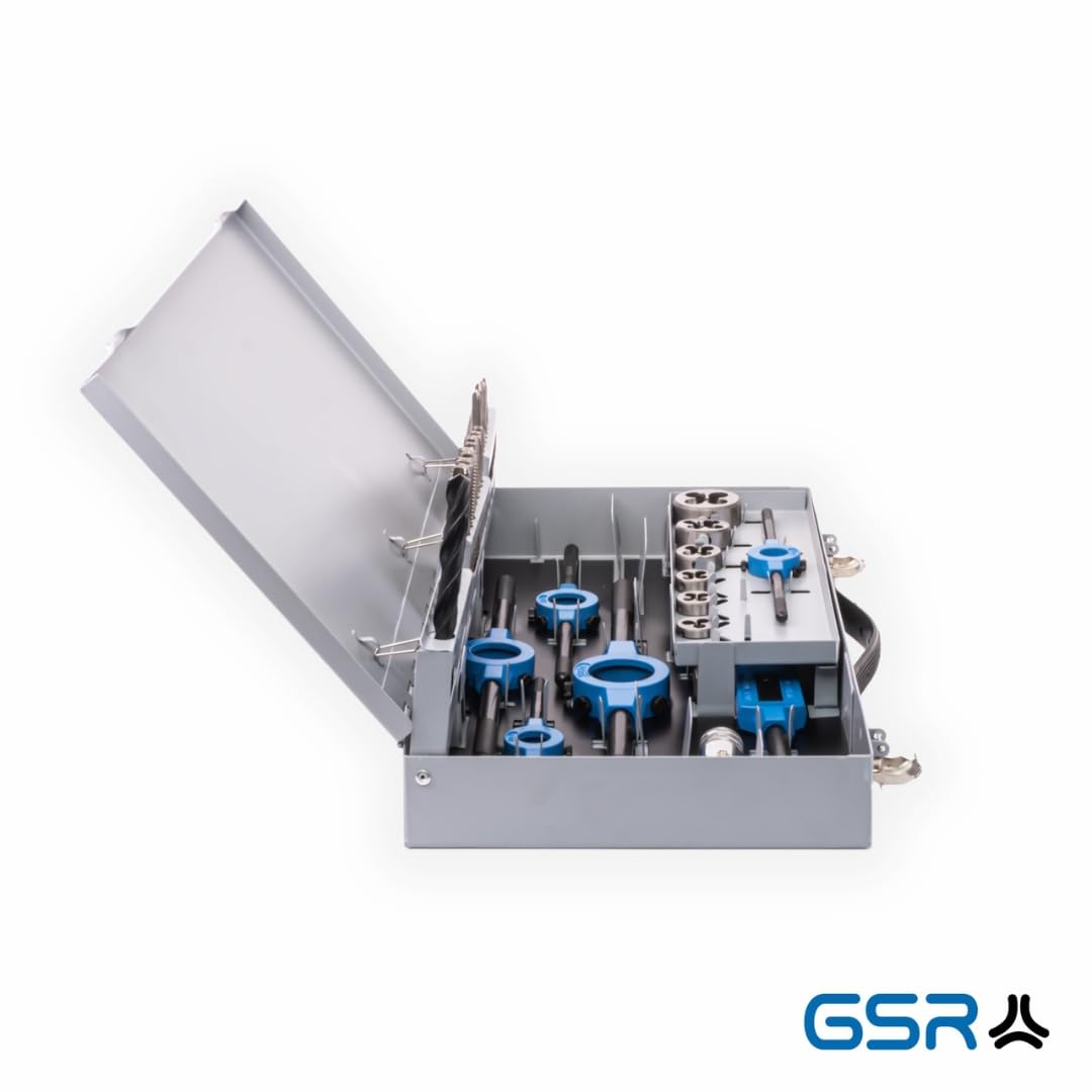 GSR Gustav Stursberg - Set professionale di filettature metriche da M3 a M12 HSSG, per filettatura a mano, per filettatura esterna e filettatura interna, 45 pezzi