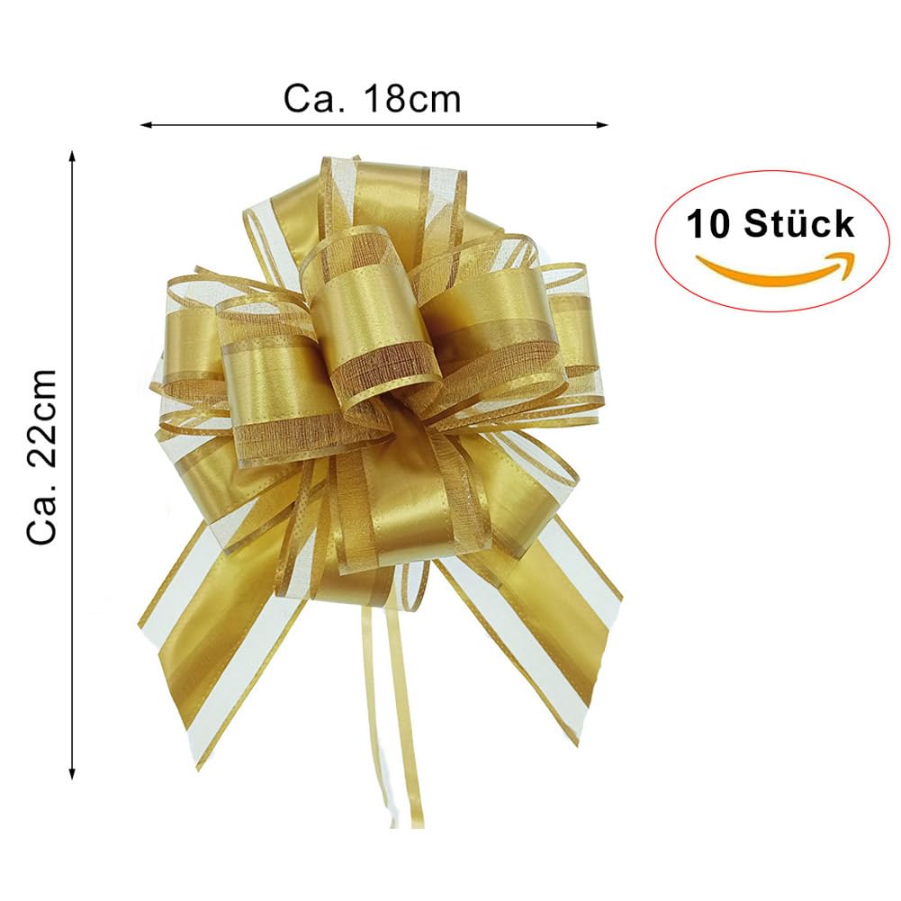 12 Goldene Geschenkschleifen 17cm - Ziehschleifen Für Geschenkverpackung