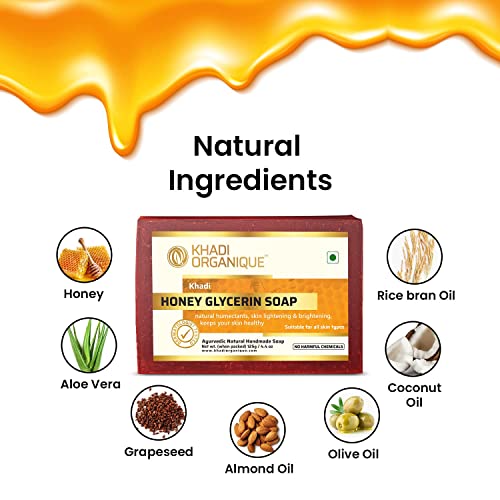 Image of Khadi Organique Handmade Honey Glycerne Soap With Essential Oil Pack Of 3