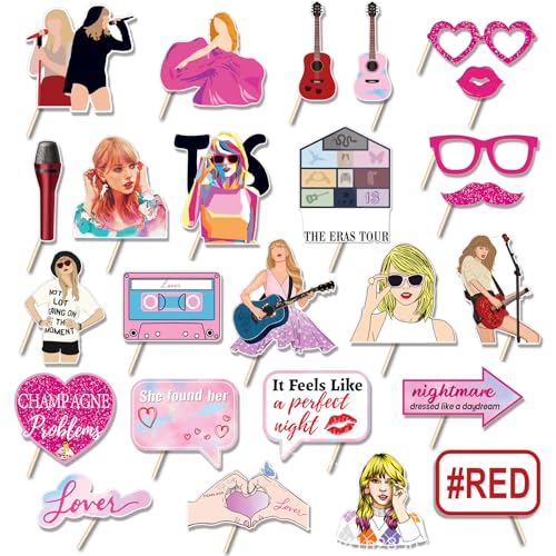 25Pcs TS Photo Booth Props TS Cake Decorations Party Birthday Decorations Accessories for DIY Photo Booth Frame TS Party Favors Music Lyrics Photo Booth Props for Boys Girls Music Lover TS Fans