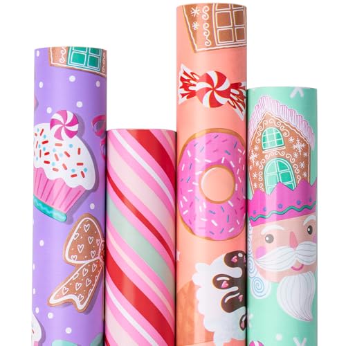 RUSPEPA Pink Christmas Wrapping Paper Set for Kids Girls, Jumbo