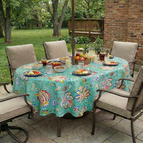 Image of EHouseHome Outdoor Indoor Tablecloth with Umbrella Hole for Oval Table,Waterproof Patio Table Cloths, Spring /Summer Table Covers with Zipper for Backyard Circular Table /BBQs /Picnic,60 x 84 inches