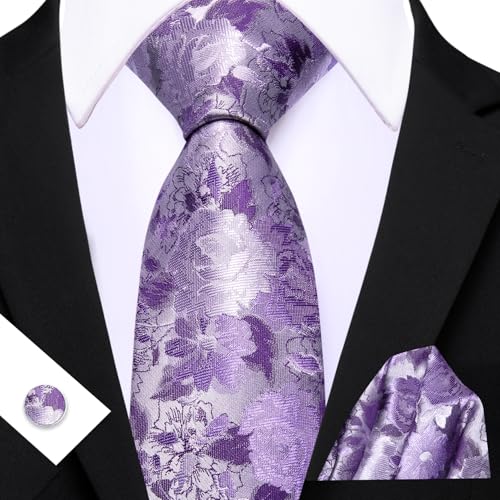 Image of Barry.Wang Flower Ties for Men Handkerchief Cufflinks Set Wedding Necktie Set Party
