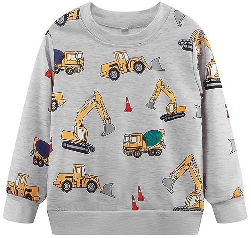 Image of Akyzic Toddler Boys Sweatshirts Cotton Crewneck Truck Shirt Dinosaur Long Sleeve Pullover Tops Tees 2-8T