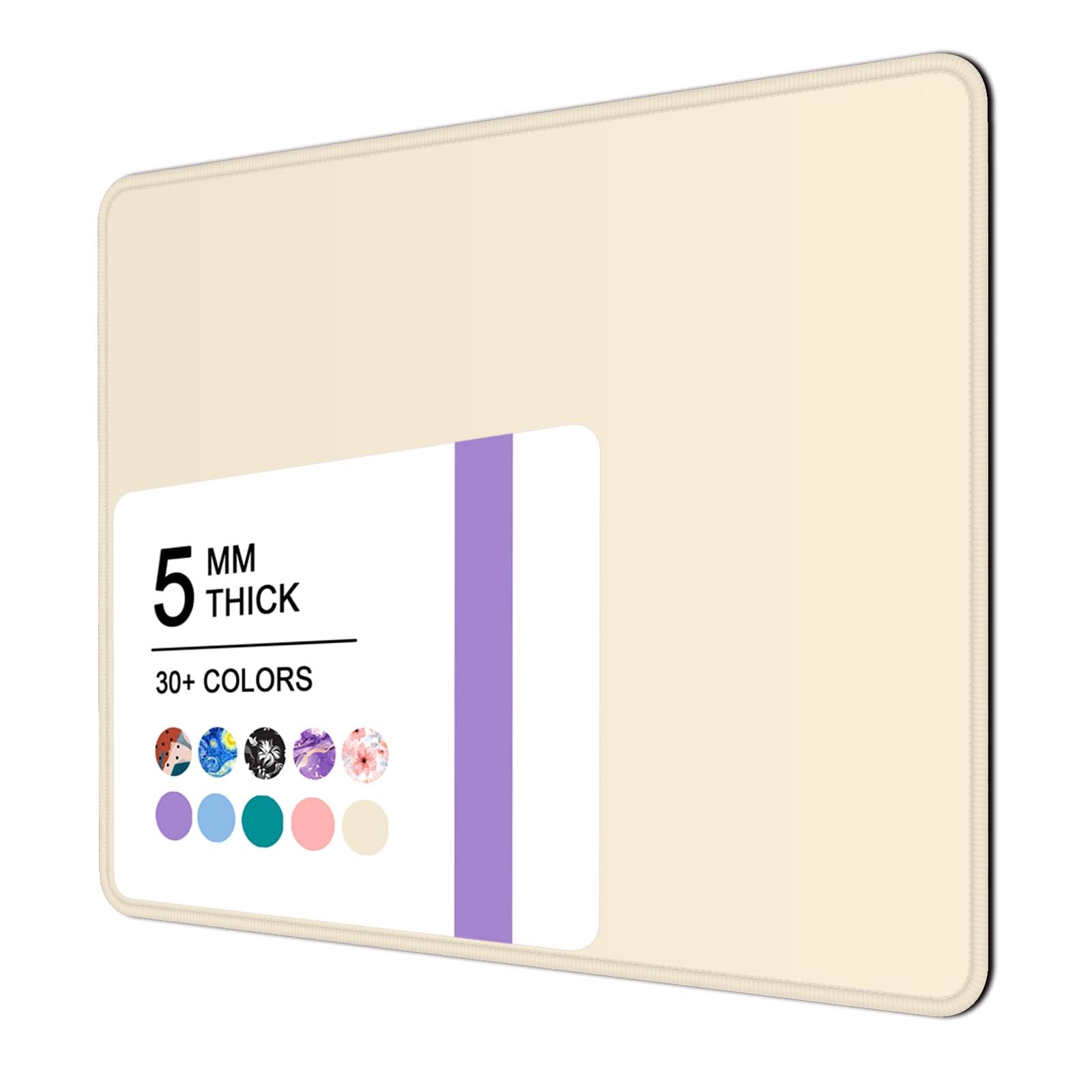 Niniubye Mouse Pad, 30% Thicker Beige Computer Pad, Anti-Slip Rubber Mouse Mat with Stitched Edges for Gaming, Office, Laptop, PC, Women & Men, 8 x 10