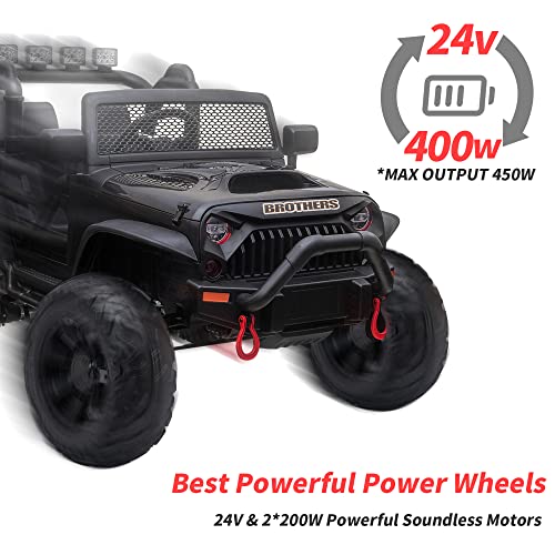 24V 2 Seater Kids Ride On Car Truck 24V9A Battery Powered Motorized Easy-Drag Truck, With 2X200W Powerful Engine, Silent Strong Motor, 20000 Rpm Soft Braking, Music, Remote Control (Black) #TOP1