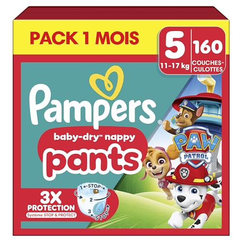 Pampers Baby-Dry Pants, Taille 5, 160 Couches-Culottes, 12-17kg, Maintien 360° et Poche Stop & Protect à La Rescousse Contre Les Fuites, Edition Limitée...