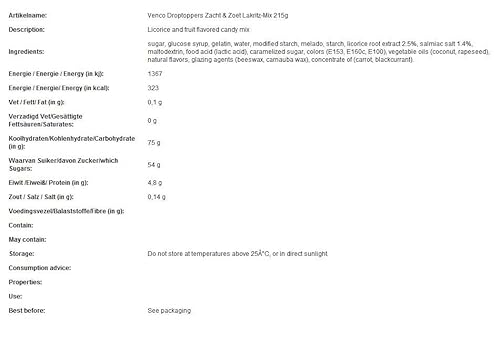 Venco Droptoppers Zacht & Zoet Lakritz-Mix 210g I Mischung mit Lakritz und Fruchtgeschmack I Süße und Weiche mix aus holländische lakritz I Holland Drop Dropjes Weich und Süß