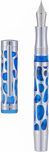 Asvine V169 Pluma estilográfica de llenado al vacío de punta media, juego de estuche de acrílico azul transparente de esqueleto de gota de agua