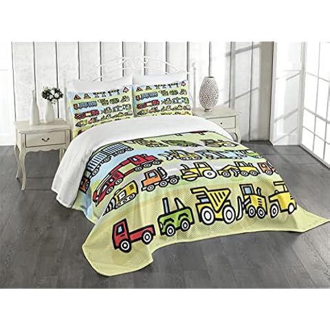 ABAKUHAUS Jungs Tagesdecke Set, Bagger Lader Maschine, Set mit Kissenbezug Waschbar Cover