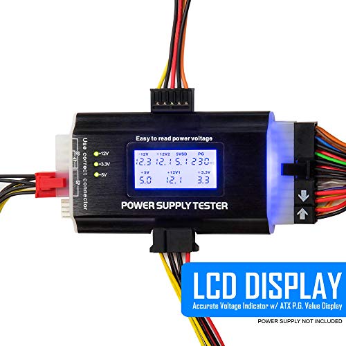 Image of Kingwin Digital Power Supply Tester with LCD Screen - Compatible with ATX, ITX, IDE, HDD, SATA, and BTX, Easy-to-Use Diagnostic Tool for PC Power Supply Testing (Aluminum)