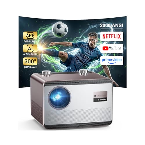 Image of Projector 4K with WiFi and Bluetooth [2000 ANSI/AI Auto Focus/Built in Apps], Outdoor Movie Projector with Smart TV OS 2.0 & Dolby, HAPPRUN Home Theater Projector for Indoor/Outdoor Use