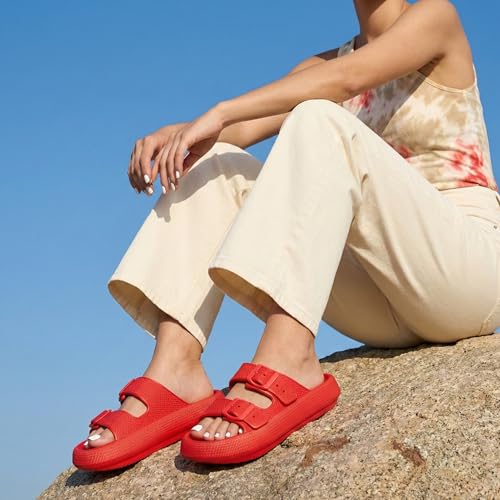 Image of CUSHIONAIRE Fame Pillow Recovery Sandals for Women, Adjustable Double Buckle Waterproof EVA Cloud Slides for Women