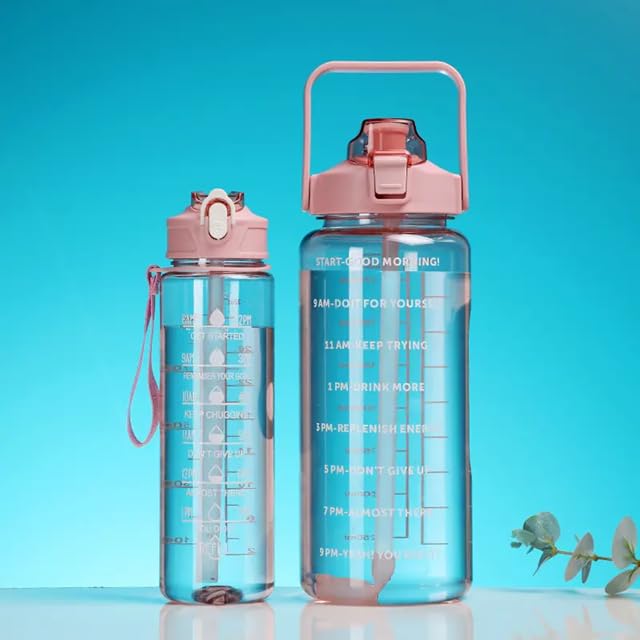 Image of Set of 3 Transparent Water Bottle 2000ML, 900ML, 300ML with Motivational Time Marker | Leak Proof&Break-Proof | Best Usage For Office /School /Gym /Travel Water Bottle