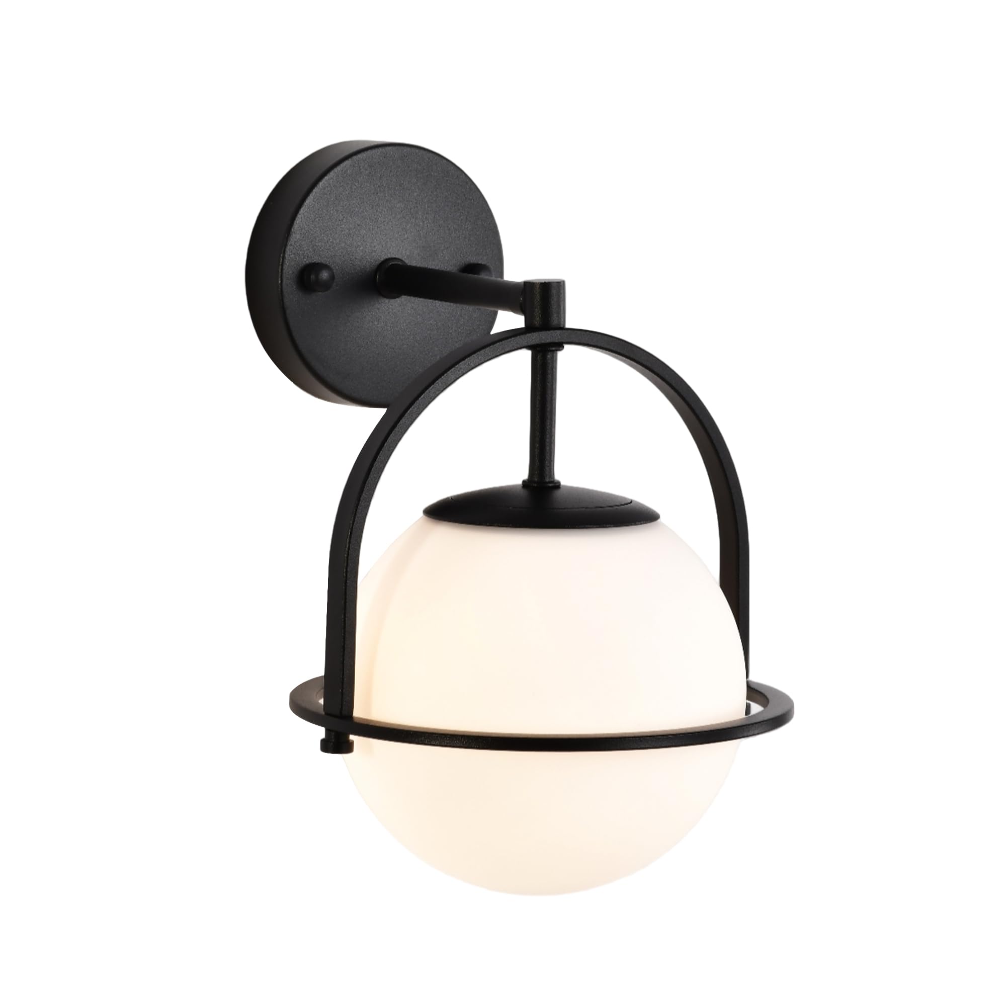 Alighting Wandleuchte Innen Schwarze mit 15 cm Milchglasschirm | Badezimmer Wandbeleuchtung Wandlampe Kugel für Flur Schlafzimmer Treppenhau, E14