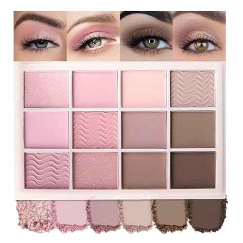 Image of SUAKE 12 Colors Matte Shimmer Eyeshadow Palette for Eye Makeup,with Mirror, Nude Brown Pink Peach, High Pigmented Tan Gray Eye Shadow Primers Powder Palet de sombras de ojos