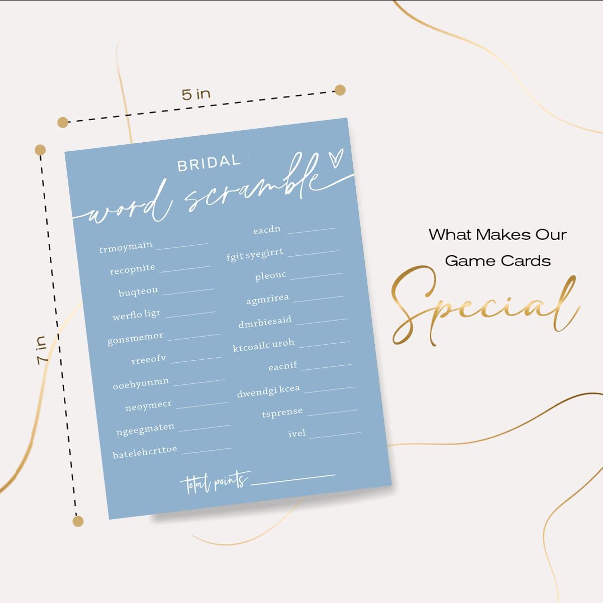 Bridal Shower Game Cards – Wedding Word Scramble, 25 Cards + Answer Card, Minimalist Blue Design - View #7