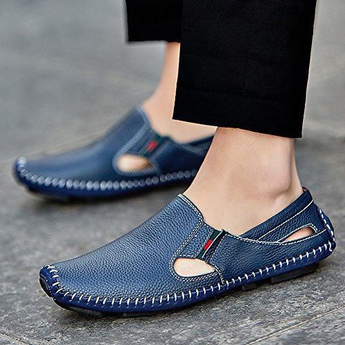 Image of Men's Driving Shoes Leather Slipper Casual Slip on Loafers | Top Grain Leather Upper, Moccasin Toe, Slip-on, Traction Rubber Outsole, Mens Dress Shoes, Mens Casual Loafers