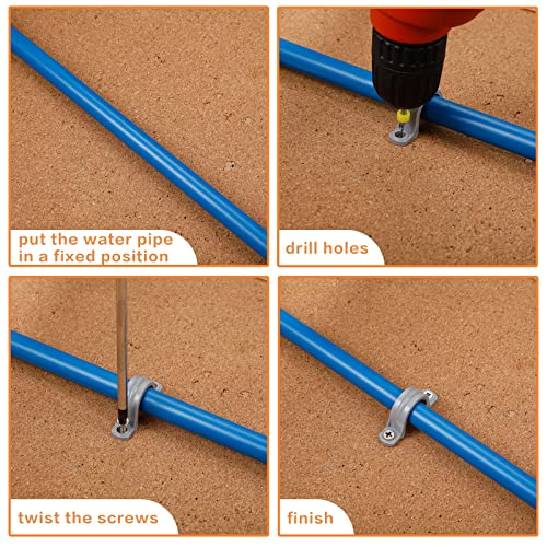 Image of Demissle PVC Conduit Clamp 2 Hole Straps Heavy Duty Grey Plastic Conduit Strap U Clip Mounting Bracket for Cables (100 Pcs,1 Inch)