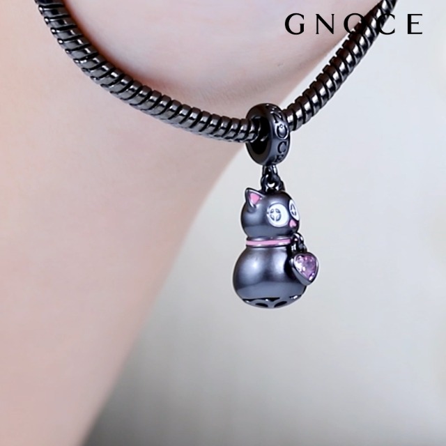 Charm Cane In Argento 925 Con Bordino Nero - Per Bracciali E Collane - Regalo Perfetto Per Amanti Degli Animali - Foto 3