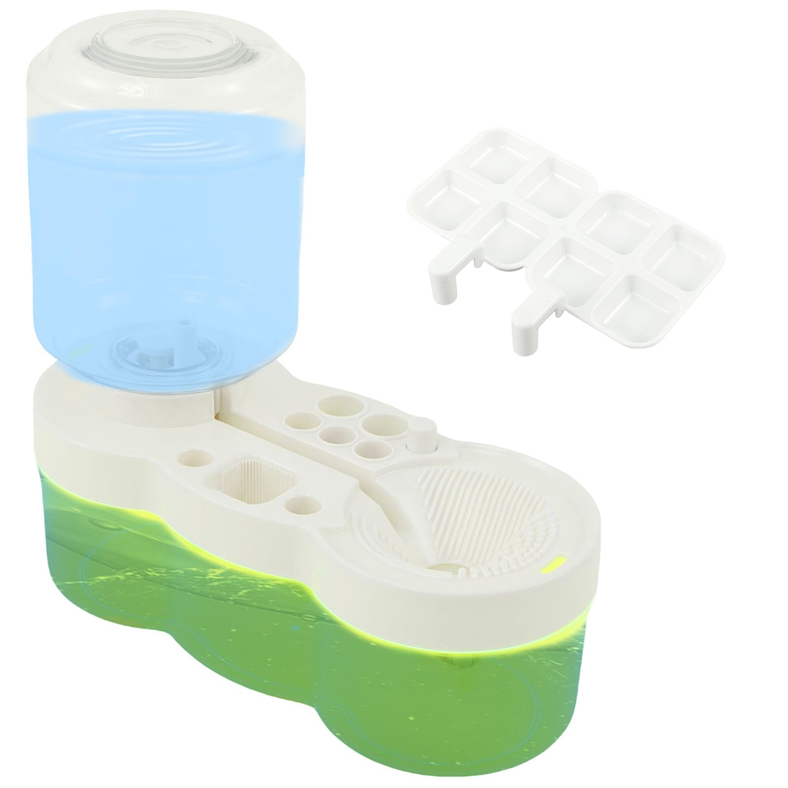 Paint Brush Rinser, Multifunctional Paintbrush Cleaner with Tray, Artist Paintbrush Cleaning Water Cycle Rinser for Water Based Paint Brush, Acrylic Brushes, Makeup Brushes (Green)