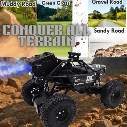 Image of toyco Alloy Rock Crawler - Rechargeable Remote Control Car Toy with LED Smoke Effect and Anti-Slip Tyres| 1:18 Scale | Off-Road RC 2WD Monster Truck Gift for Kids Boys and Girls Age 4-12+ (Black)