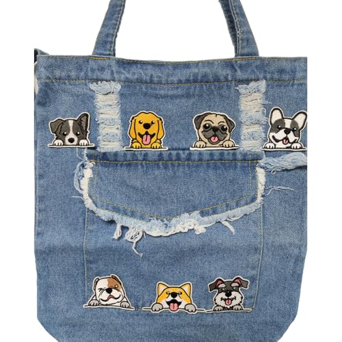 Image of Farm4Far Denim Large Distressed Cute Dog Tote Shoulder Sling Crossbody Bags