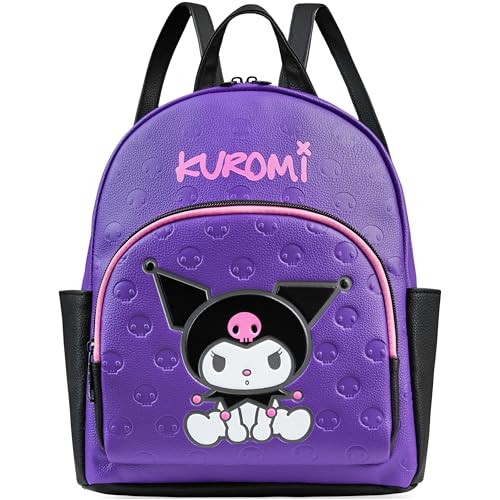 Hello Kitty Sanrio Sac à Dos Fille Ado et Femme, Kuromi en Simili Cuir, Mini Sac à Dos Kawaii Épaule, Idée Cadeau (Violet Kuromi)
