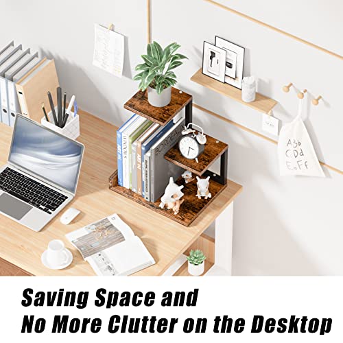 Gannyfer Wood Desktop Shelf - Freestanding Small Bookshelf Desk Supplies Organizers, 3 Tier Storage Display Rack Office Decor, Stand Shelves With Metal Frame For Books/Plants/Toys #TOP3