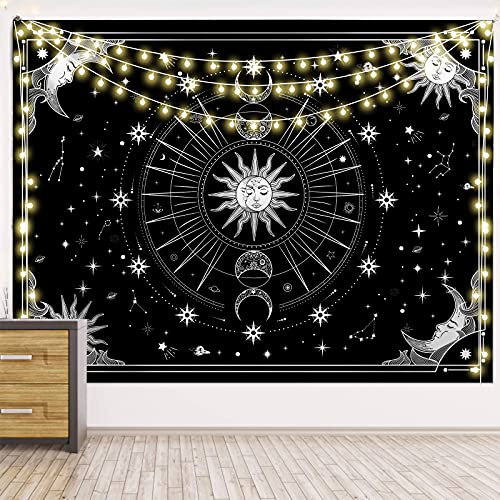 Bowavat Wall Tapestry, Sun And Moon Tapestry Psychedelic Black And White Tapestry Wall Hanging Tapestry Mystic Stars Space Tapestry For Bedroom Living Room Dorm Decor (H29.5×W39.4) #TOP4