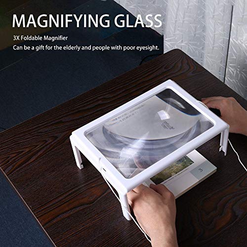 2018 Hot ultrafino A4 3X página inteira grande PVC lupa gigante mesa dobrável com 4 luzes LED para l