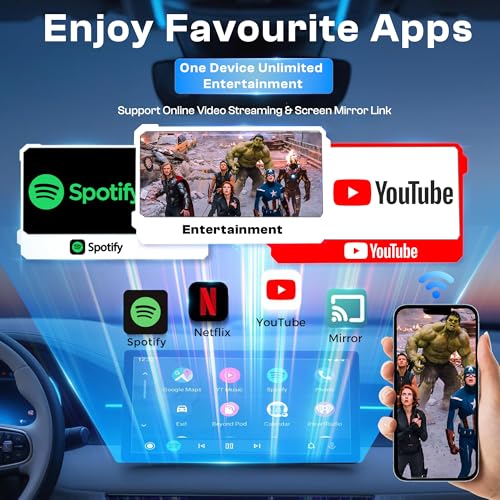 Image of MEGAAUDIO ANDROX MP09 Smart AI Box for Car | Wireless CarPlay & Android Auto Adapter | Wired to Wireless Converter | Stream YouTube, Netflix, JioHotstar | Android 13 | 4GB+64GB | 1080P | BT 5.0 | WiFi