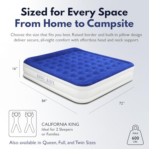 Image of King Koil Air Mattress Cal King with Built-in Pump, Inflatable Blow Up Bed