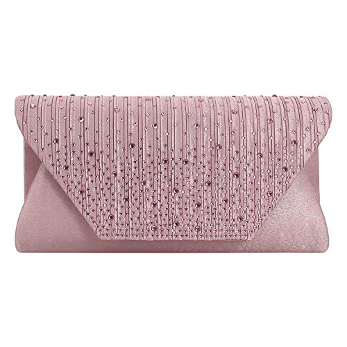 CUCTACBCT Envelope Clutch Purses for Women Satin Rhinestone Elegant Evening Bag Wedding Party Handbags,Rose Pink
