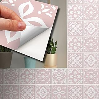 WALPLUS 15cm 24pcs Sevilla Light Pink Wall Tile Stickers Peel and Stick Backsplash Self-Adhesive Vinyl Home Decor DIY Living Room Splashbacks Spring Easter Decoration Tile Paint Stick on Tiles Ideas