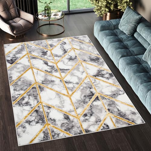 TAPISO Shine Alfombra Suave de Pelo Corto Diseño Moderno Dorado Crema Grafito Gris Alfombra de Salón Habitación Dormitorio Alfombra Resistente Oeko-Tex 80 x 150 cm