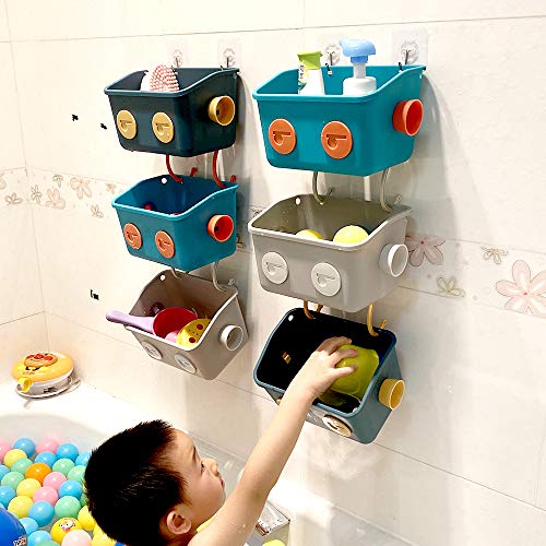 6 Pieces Bath Toy Storage Organizer Basket, Bath Toy Holder，Bath Tub Toy Holder，Colorful Robot Modeling Wall Mounted Kids Hanging Shower Caddy With Hooks For Shampoo，For Bathtub Toys, Kids Bathroom #TOP2