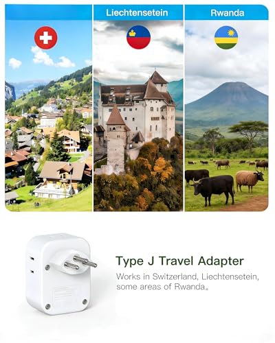 Image of Switzerland Travel Plug Adapter, HANYCONY Type J Power Adapter, 2 Pack