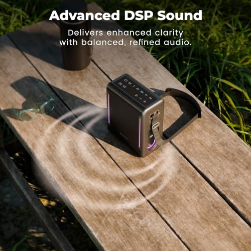 Image of ZEBRONICS Axon 150 Portable Bluetooth Speaker, 100W RMS, Built-in Power Bank, Zeb AcoustiMax DSP, Dual Passive Radiators, Up to 7h Playback, RGB Lights, BT v5.3, USB, mSD, AUX, Wireless Mic (Black)