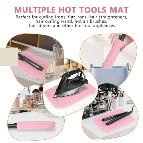 Set de 2 piezas tapete resistente al calor de silicona para herramientas de cabello - Estuche antideslizante para planchas y rizadores (Color 3) miniatura 3