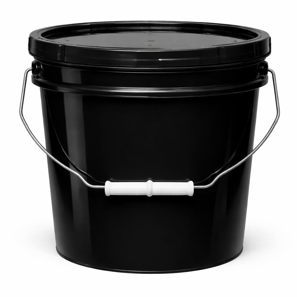 MKS Plastics 2-Gallon Bucket with Airtight Lid – Made in USA, Food Grade BPA Free Plastic, Heavy Duty Multi-Use, Metal Handle with Grip, Stackable Storage – - Black, 1 Pack