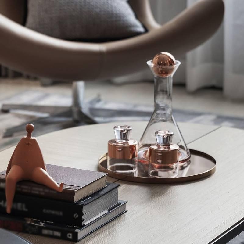 Bandejas Servir Comida Bandeja de Metal Redonda Ligera Lujo for el hogar, mesita for café Sala Estar, Adornos, Bandeja Almacenamiento Tazas Agua, decoración Escritorio Mesa Cama | Gold