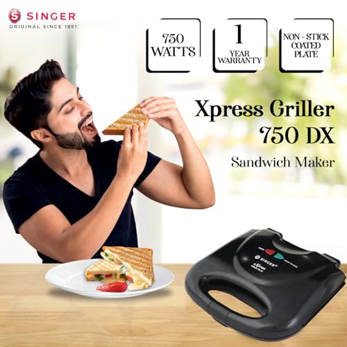 Image of SINGER Combo 750W Sandwich Griller with Non-Stick Plates & Cool Touch Handle + 1350W Electric Kettle | Sturdy Build | Overheat Protection | Easy Cleaning | 2 Year Warranty | Kitchen Appliance Combo
