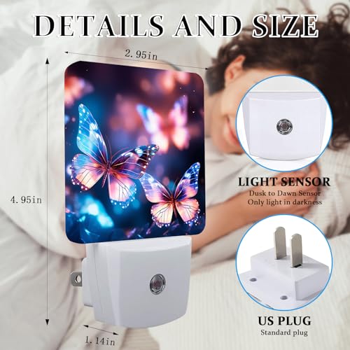Image of Blue Butterfly Night Light, Plug-into Wall Glitter Nightlight Lamp with Dusk to Dawn Sensor, Led Lamp 0.5W Energy Efficient for Boys Girls Adults Home Decor